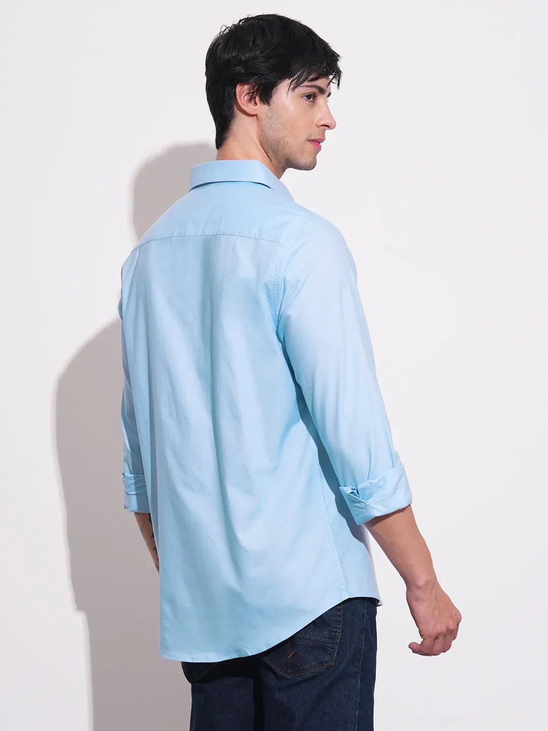 Blue Slim Straight Fit Regular Collar Long Sleeves Men's Shirt by Being Human Clothing - Image 3