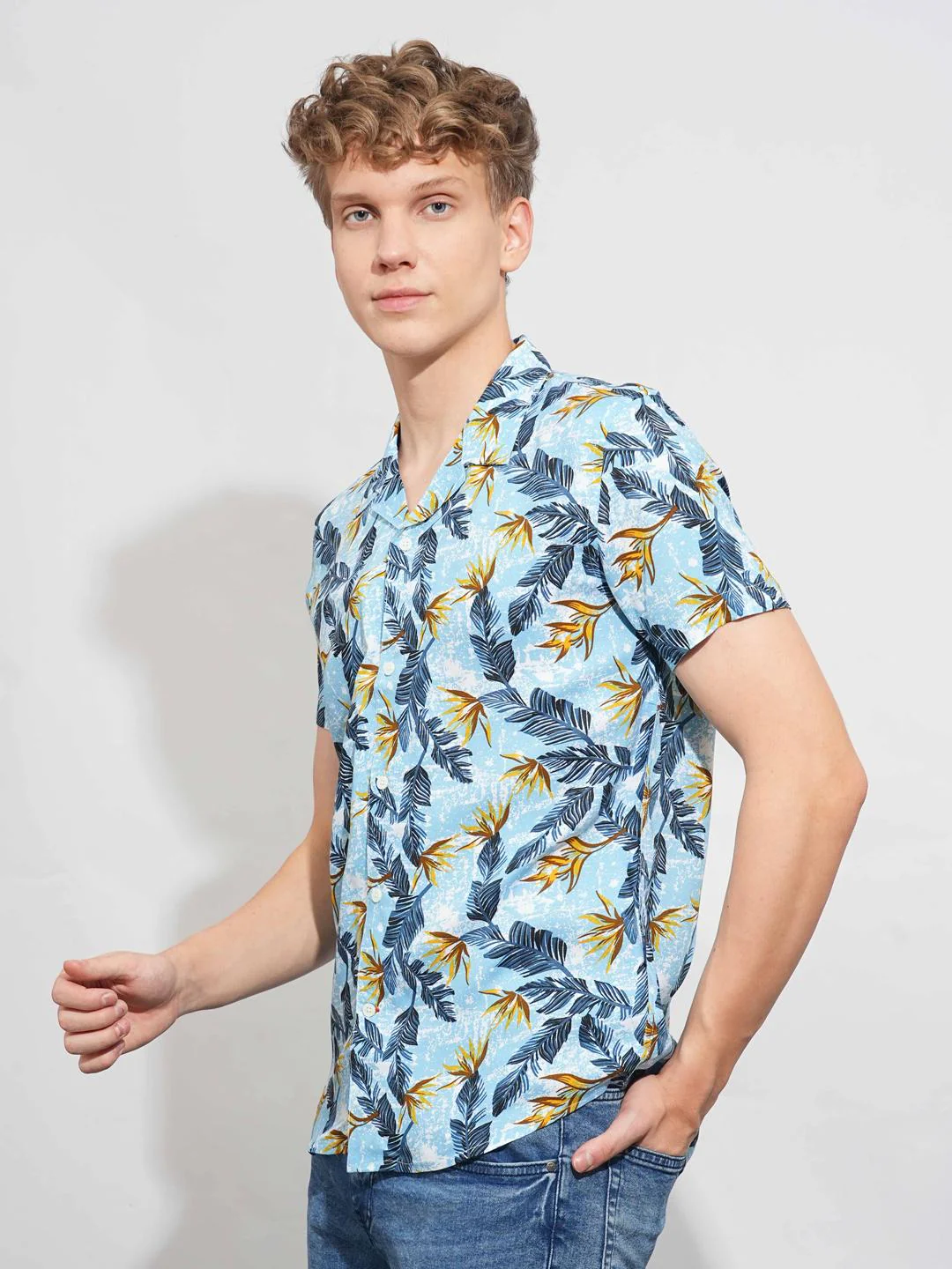 Blue Slim Straight Fit Regular Collar Short Sleeves Men's Shirt by Being Human Clothing - Image 2