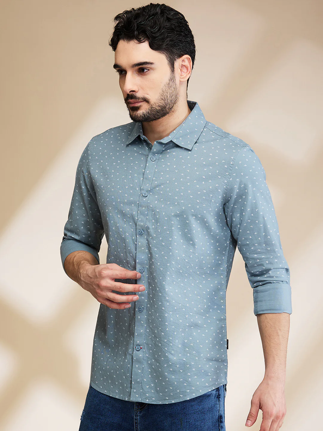 Grey Slim Fit Regular Collar Men's Shirt by Being Human Clothing - Image 4