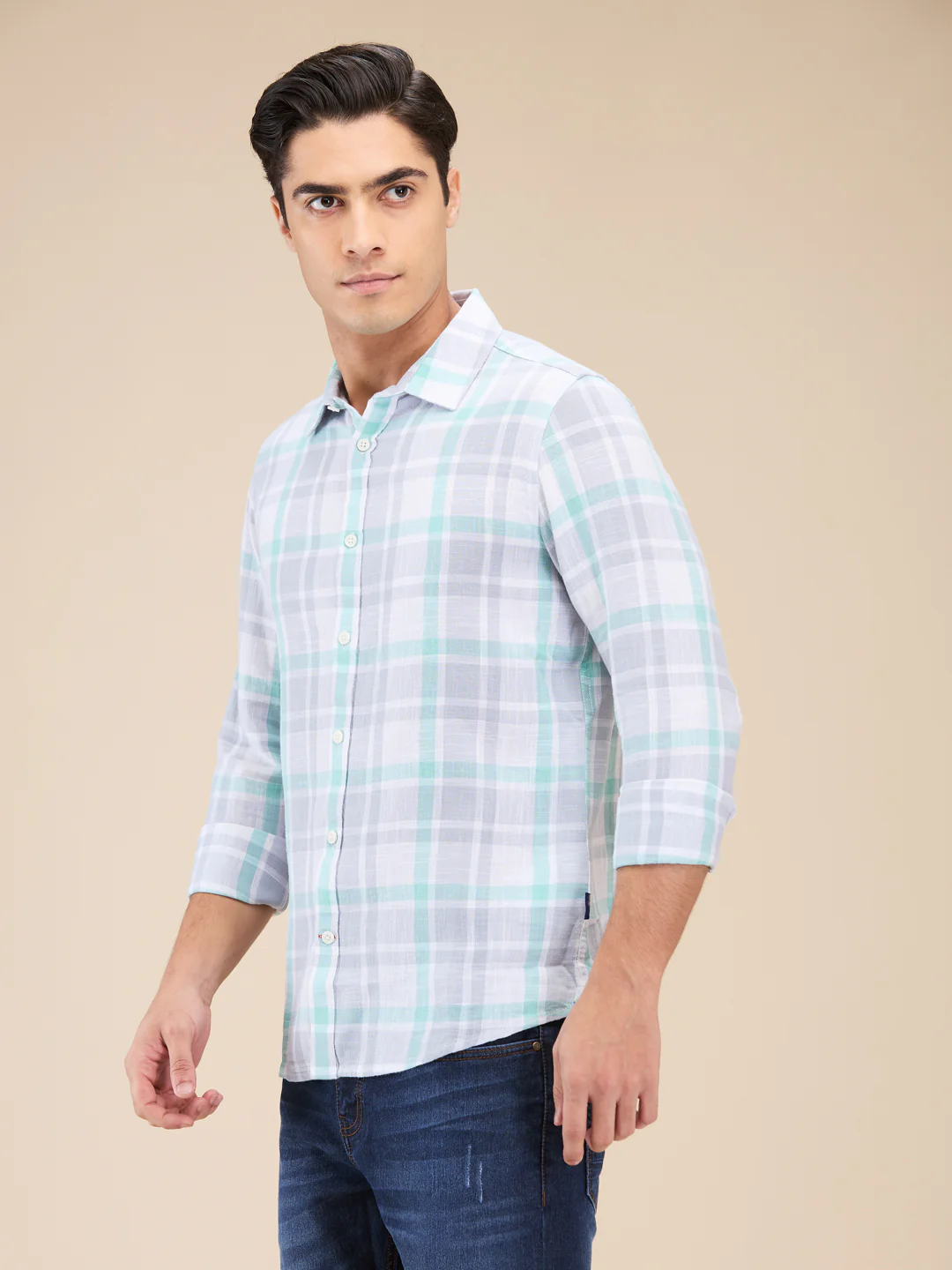 Grey Slim Fit Regular Collar Men's Shirt by Being Human Clothing - Image 4