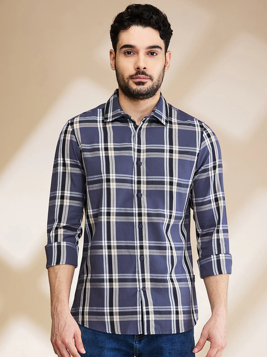 Grey Slim Fit Regular Collar Men's Shirt by Being Human Clothing