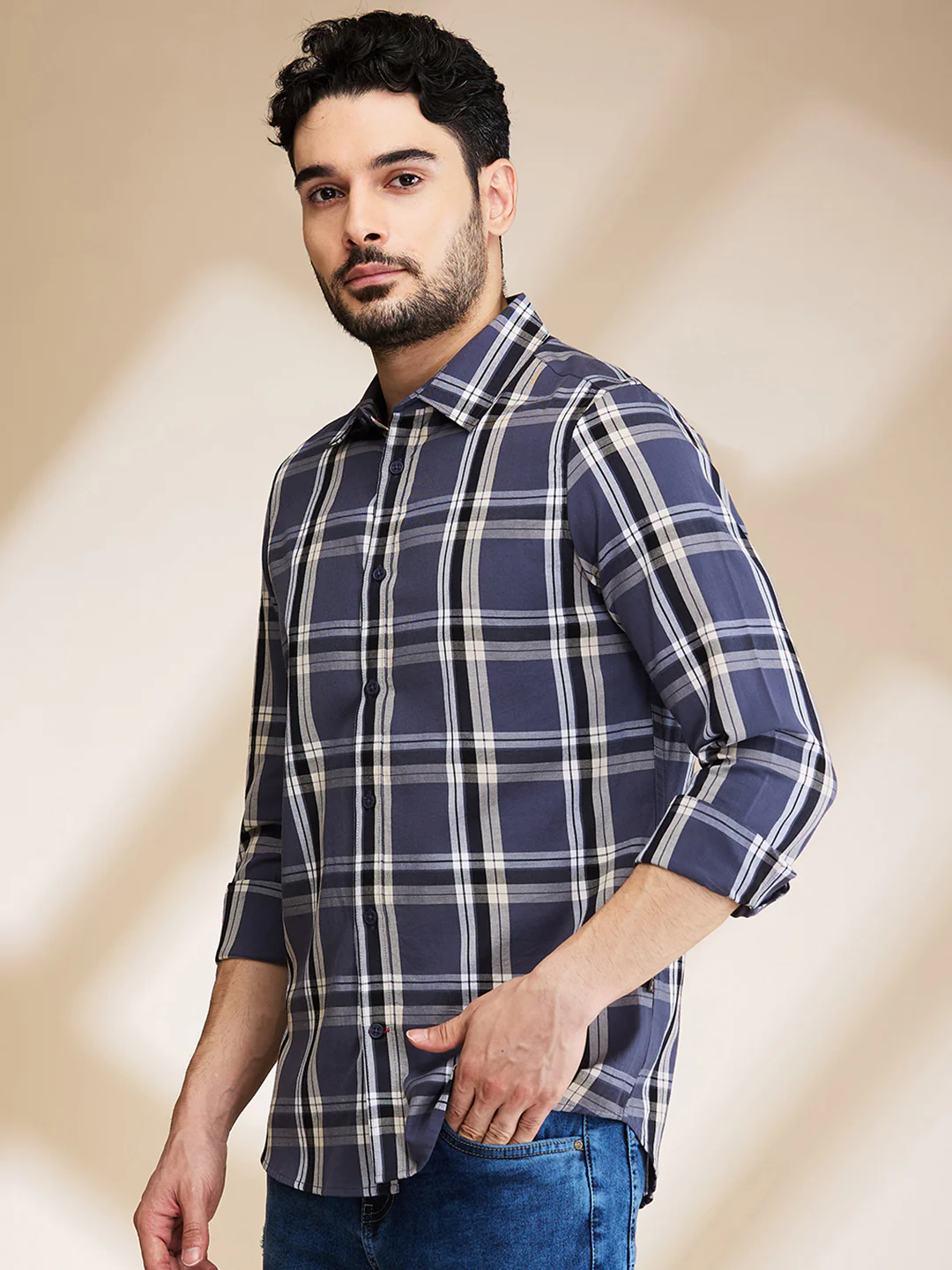 Grey Slim Fit Regular Collar Men's Shirt by Being Human Clothing - Image 4