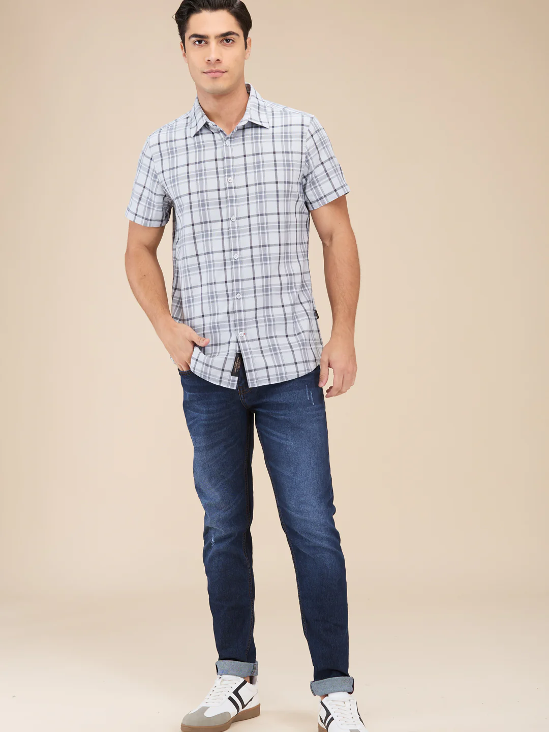 Grey Slim Fit Regular Collar Men's Shirt by Being Human Clothing - Image 2