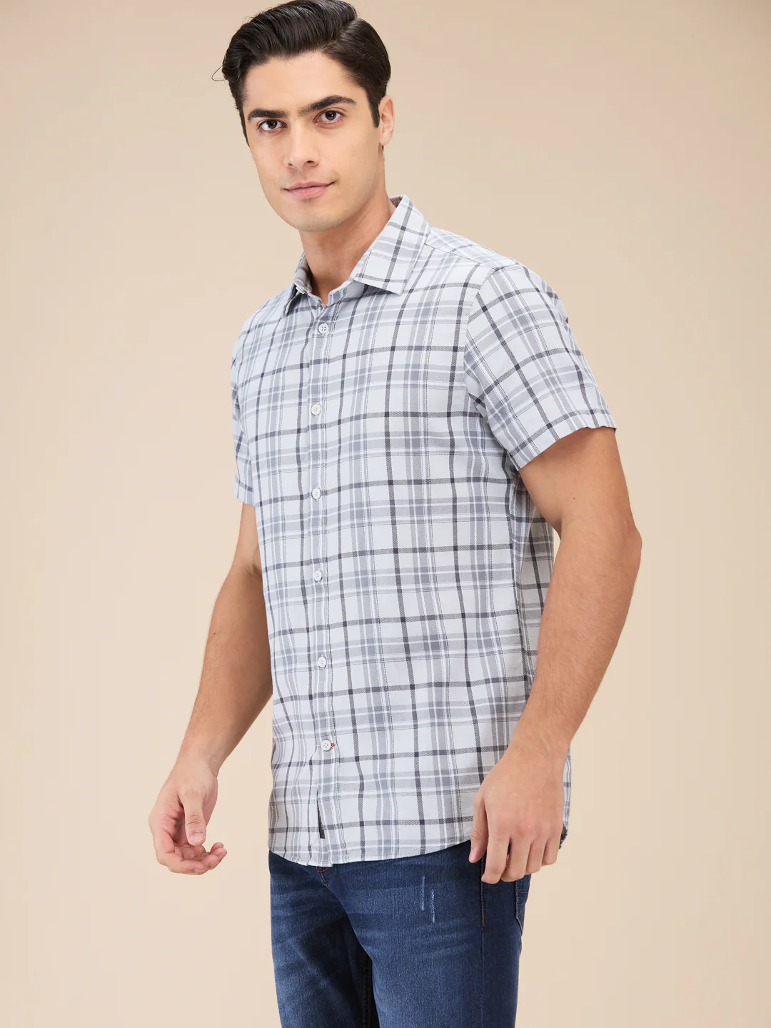 Grey Slim Fit Regular Collar Men's Shirt by Being Human Clothing - Image 4