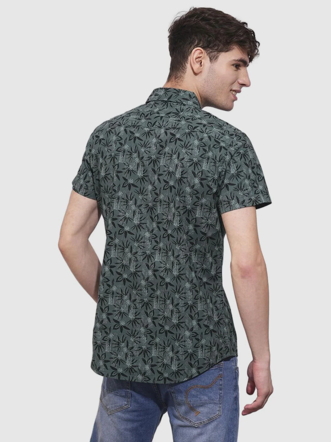 Grey Slim Fit Regular Collar Men's Shirt by Being Human Clothing - Image 3