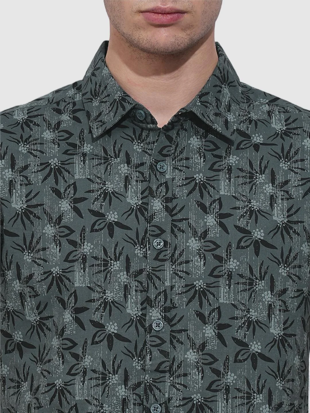 Grey Slim Fit Regular Collar Men's Shirt by Being Human Clothing - Image 4