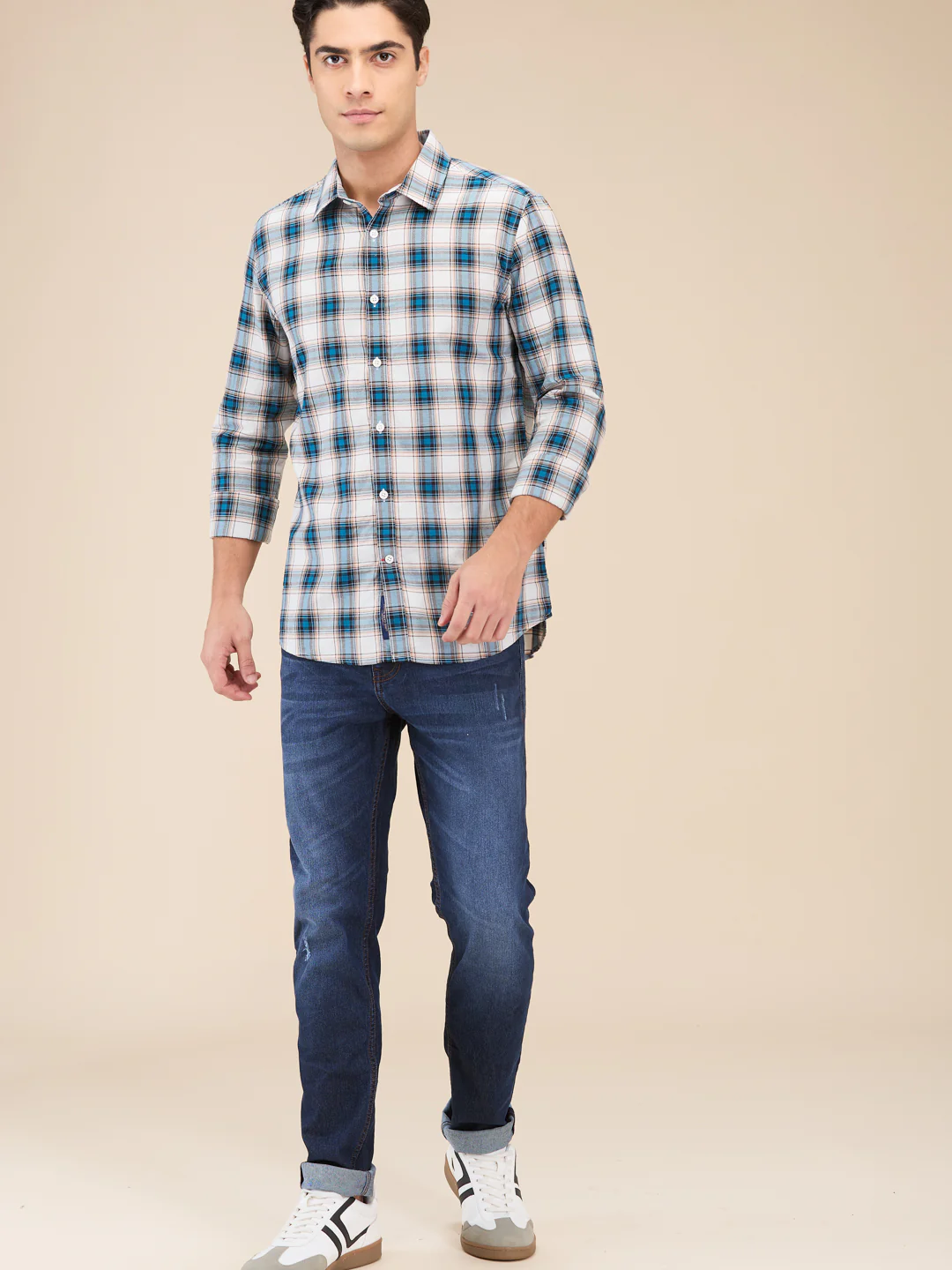 Green Slim Straight Fit Regular Collar Long Sleeves Men's Shirt by Being Human Clothing - Image 2