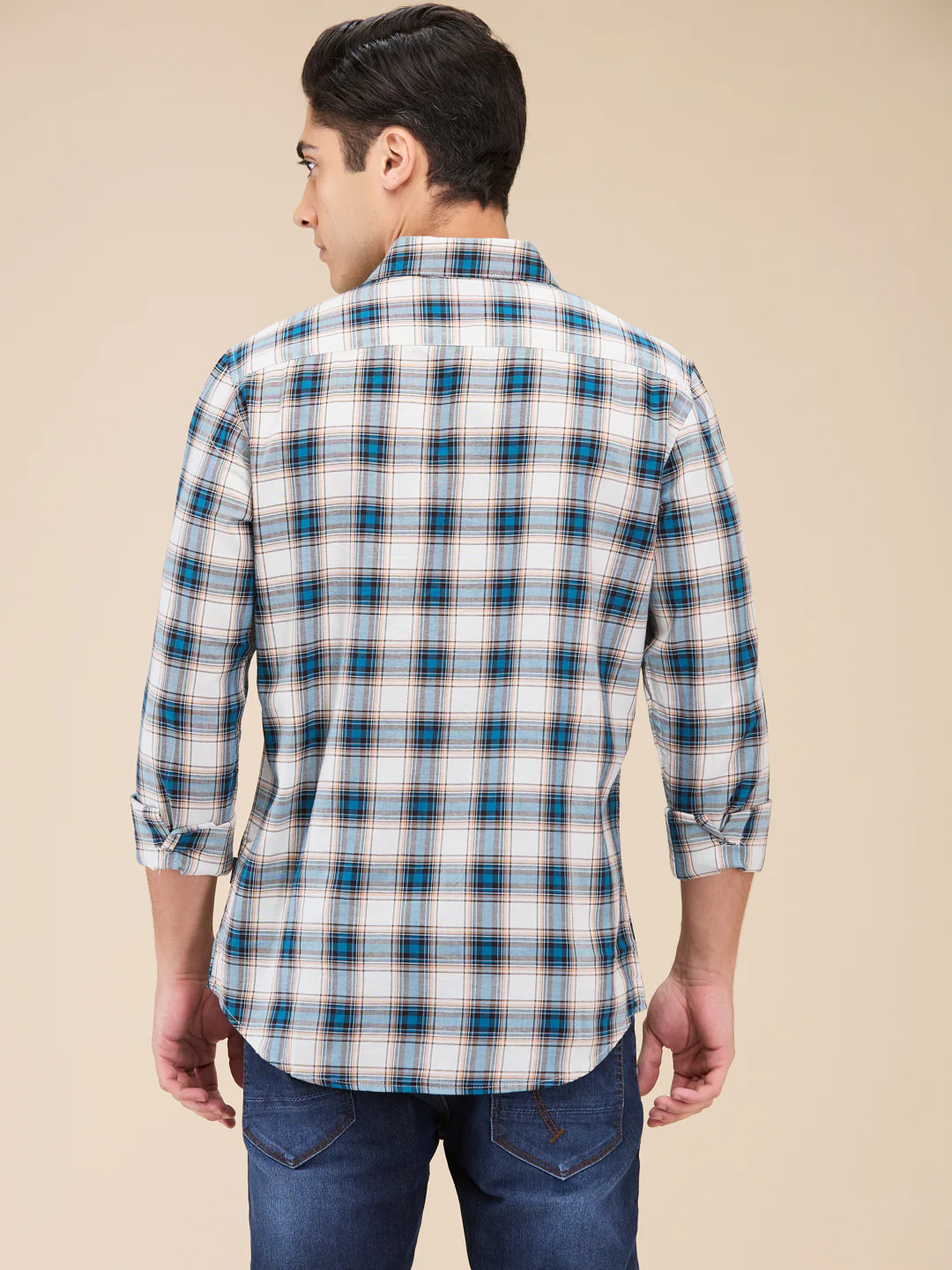 Green Slim Straight Fit Regular Collar Long Sleeves Men's Shirt by Being Human Clothing - Image 3