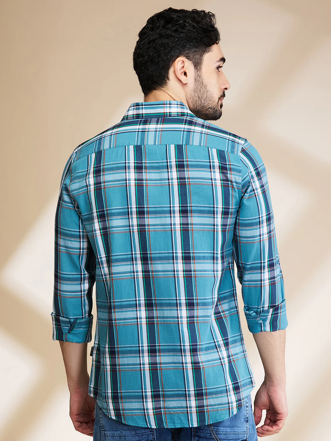 Teal Slim Fit Regular Collar Men's Shirt by Being Human Clothing - Image 3