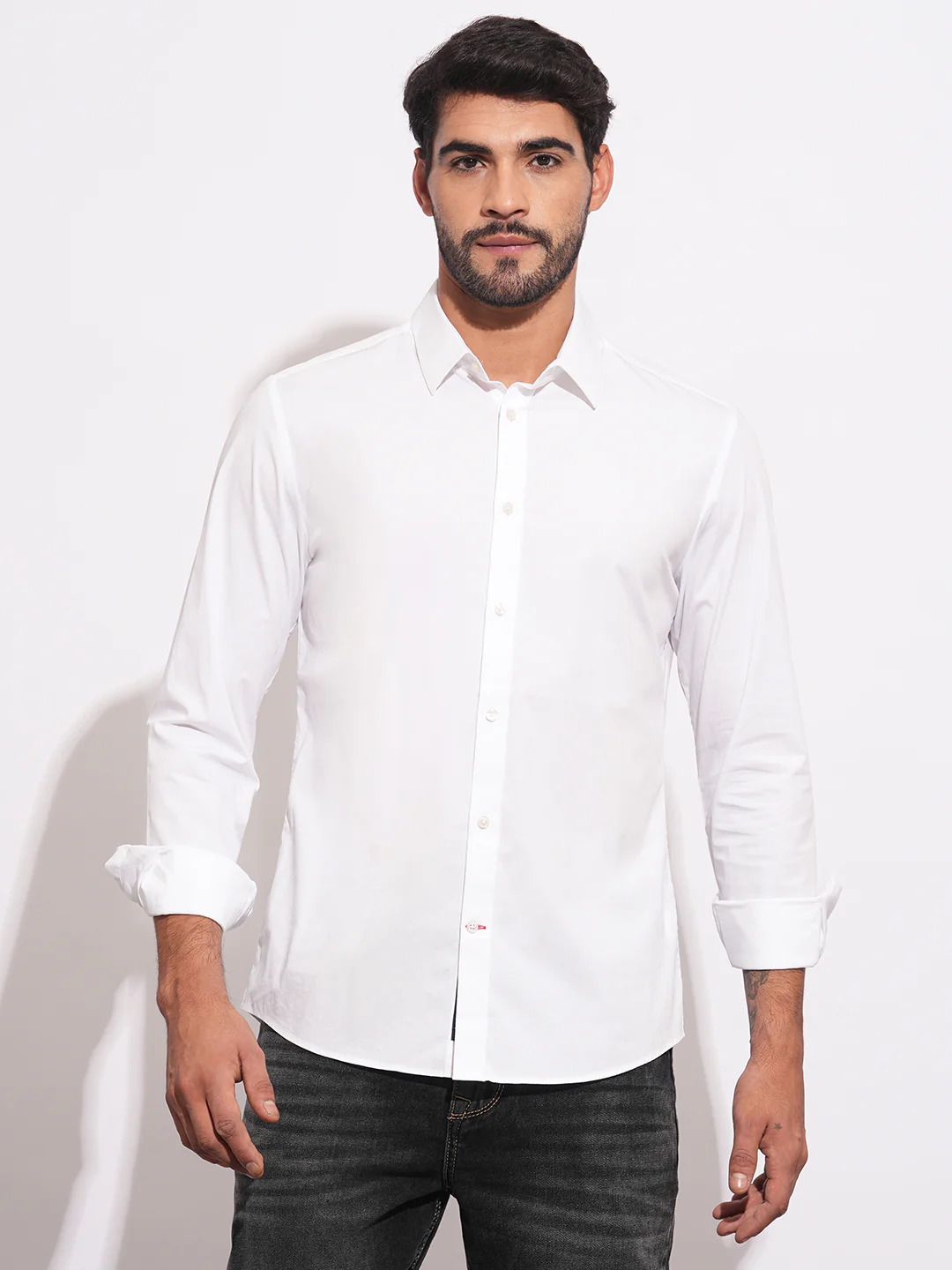 White Slim Fit Regular Collar Men's Shirt by Being Human Clothing