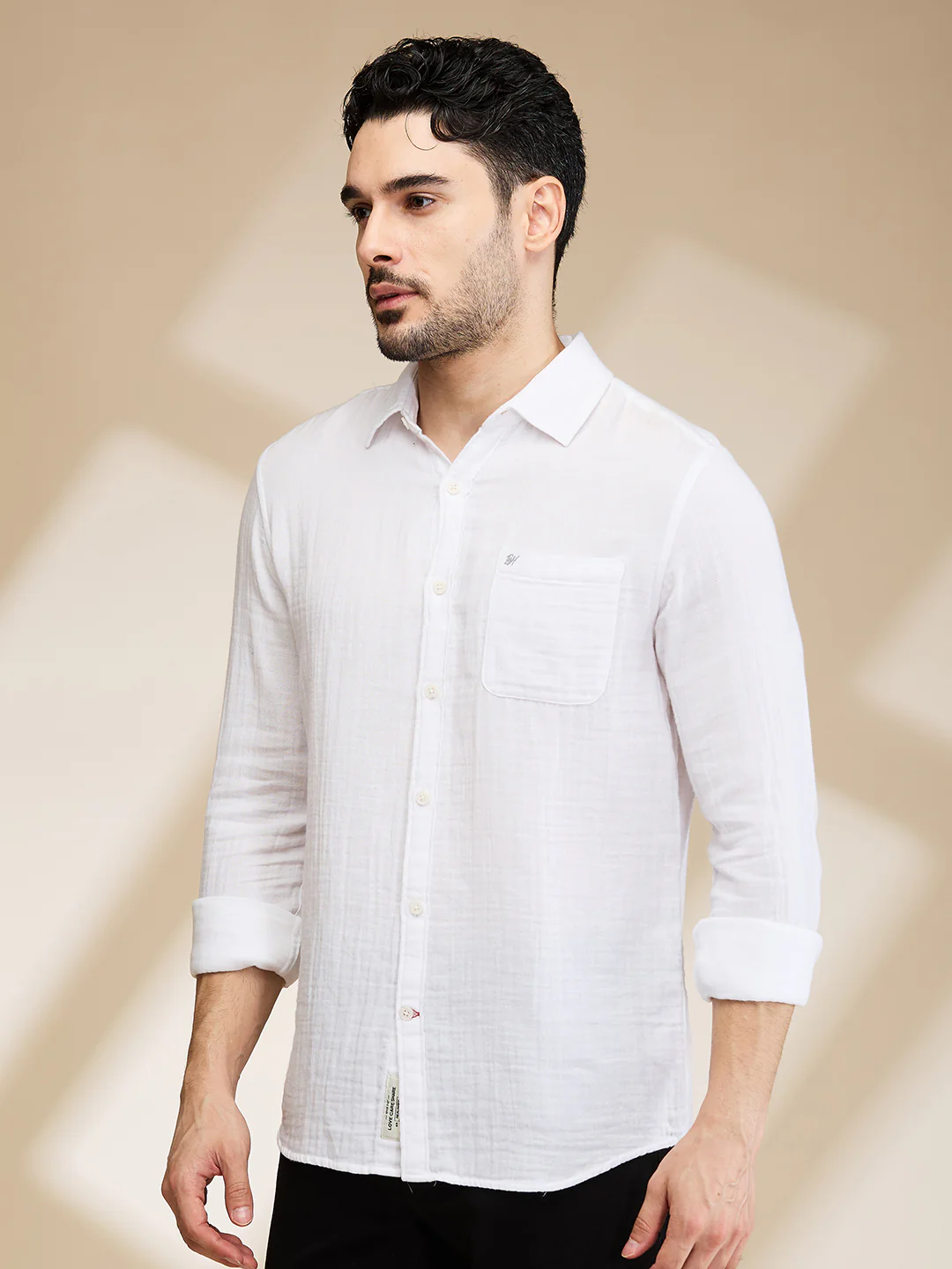 White Slim Fit Regular Collar Men's Shirt by Being Human Clothing - Image 4
