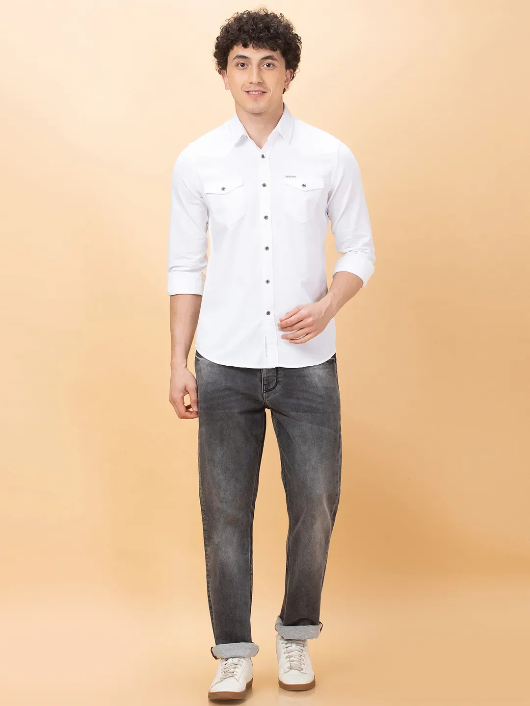 White Slim Fit Regular Collar Men's Shirt by Being Human Clothing - Image 2