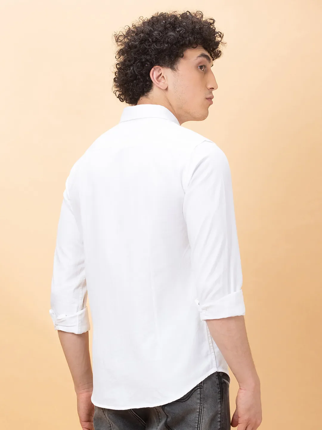 White Slim Fit Regular Collar Men's Shirt by Being Human Clothing - Image 3