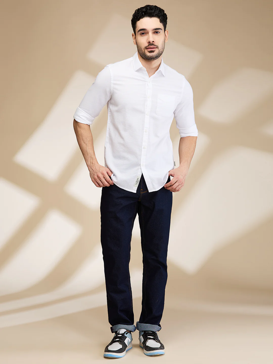 White Slim Fit Regular Collar Men's Shirt by Being Human Clothing - Image 2