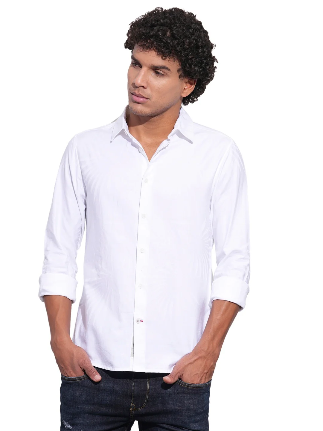 White Regular Fit Regular Collar Men's Shirt by Being Human Clothing