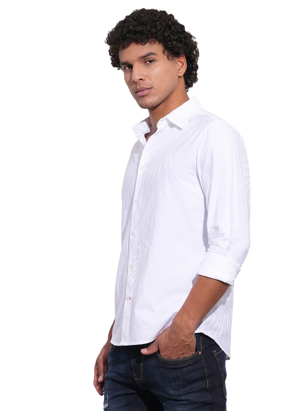 White Regular Fit Regular Collar Men's Shirt by Being Human Clothing - Image 2