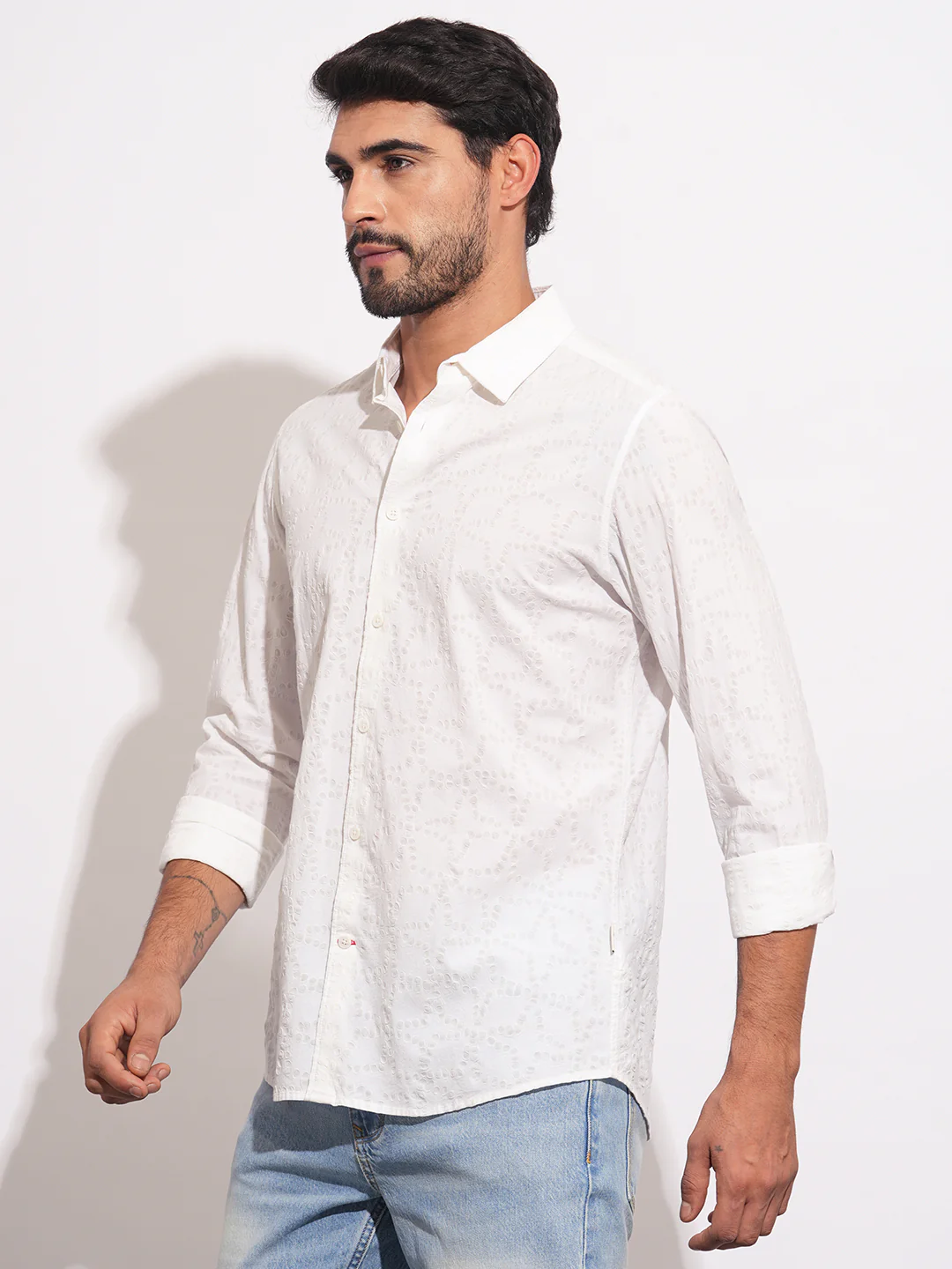 White Regular Fit Regular Collar Men's Shirt by Being Human Clothing - Image 2
