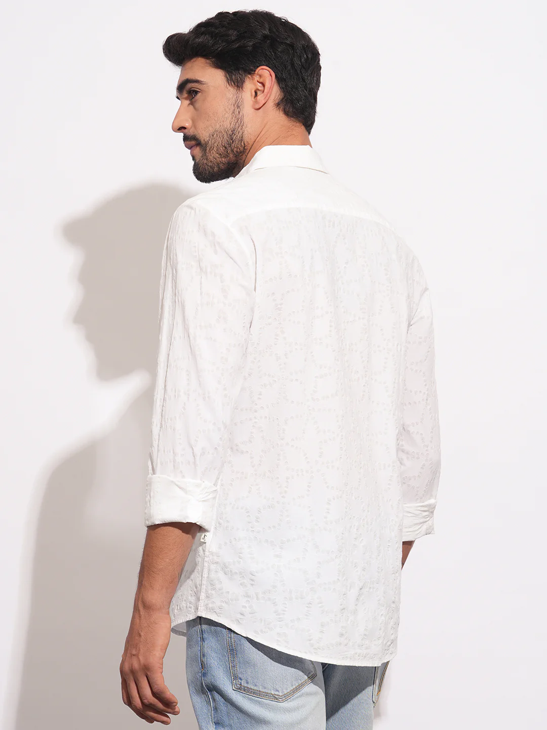 White Regular Fit Regular Collar Men's Shirt by Being Human Clothing - Image 3