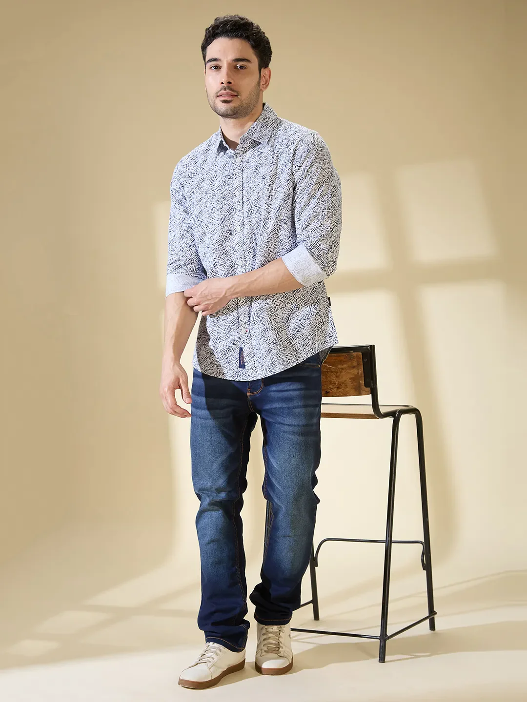 White Slim Straight Fit Regular Collar Long Sleeves Men's Shirt by Being Human Clothing - Image 6