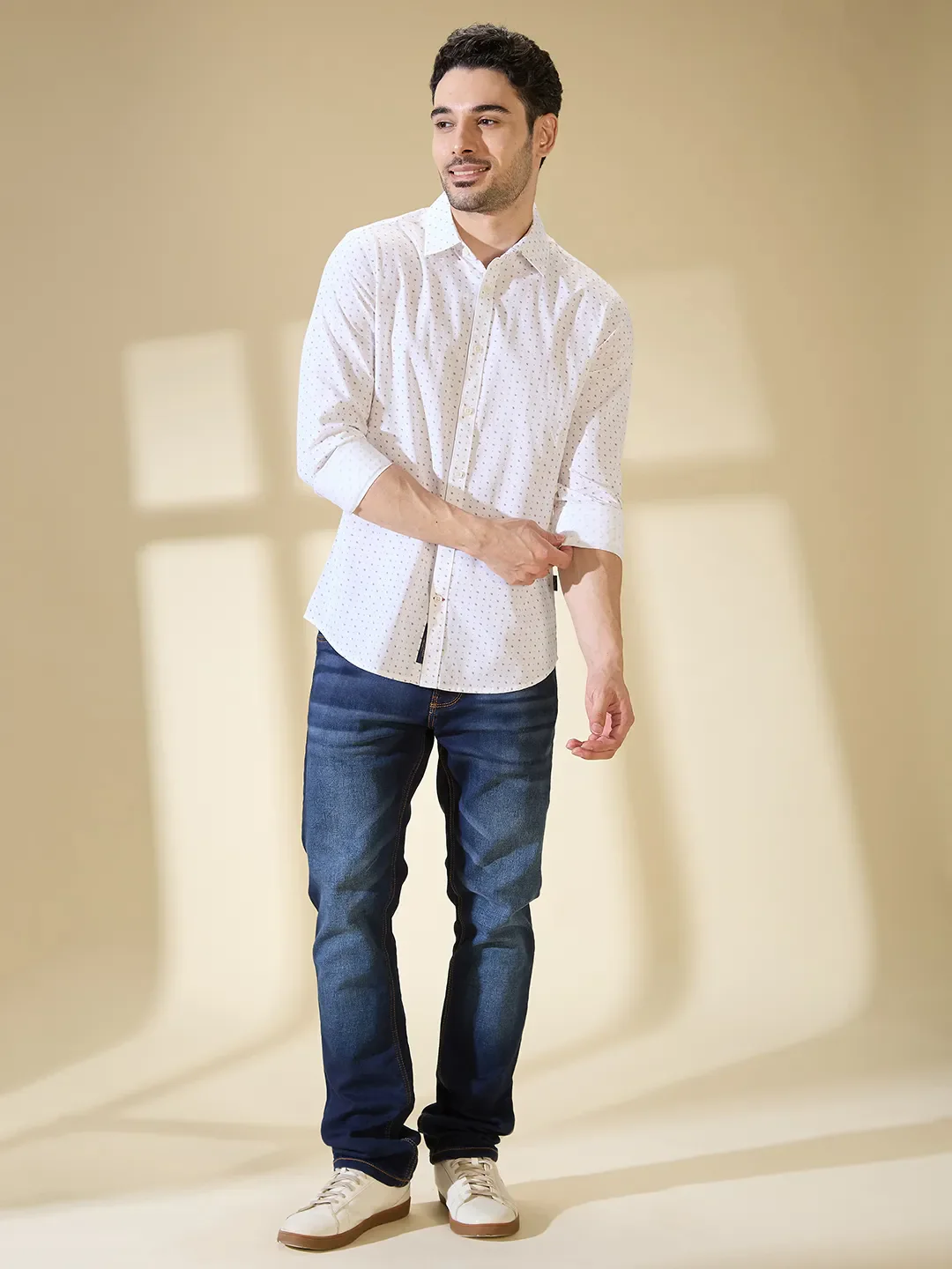 White Slim Straight Fit Regular Collar Long Sleeves Men's Shirt by Being Human Clothing - Image 2