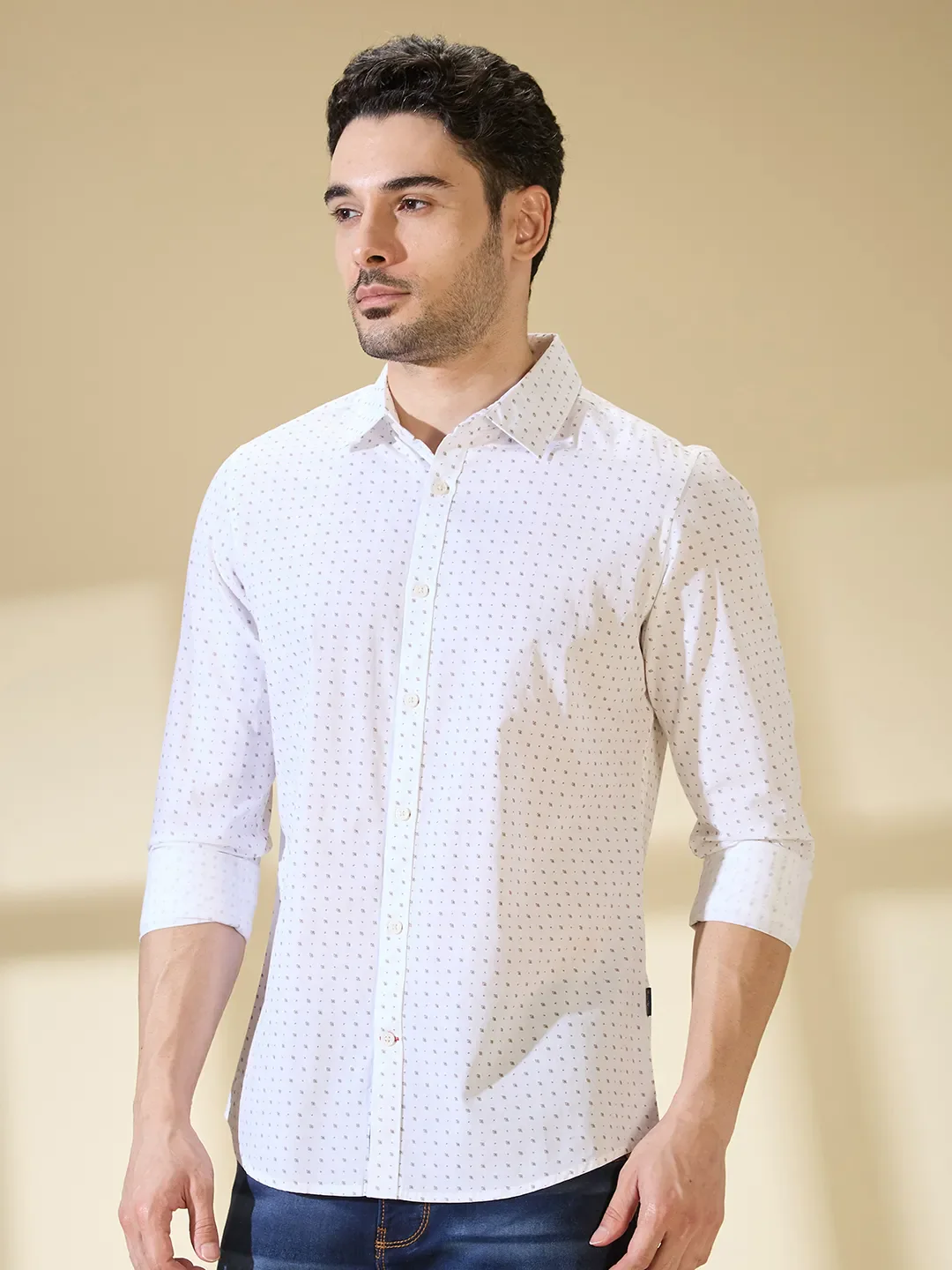 White Slim Straight Fit Regular Collar Long Sleeves Men's Shirt by Being Human Clothing - Image 4