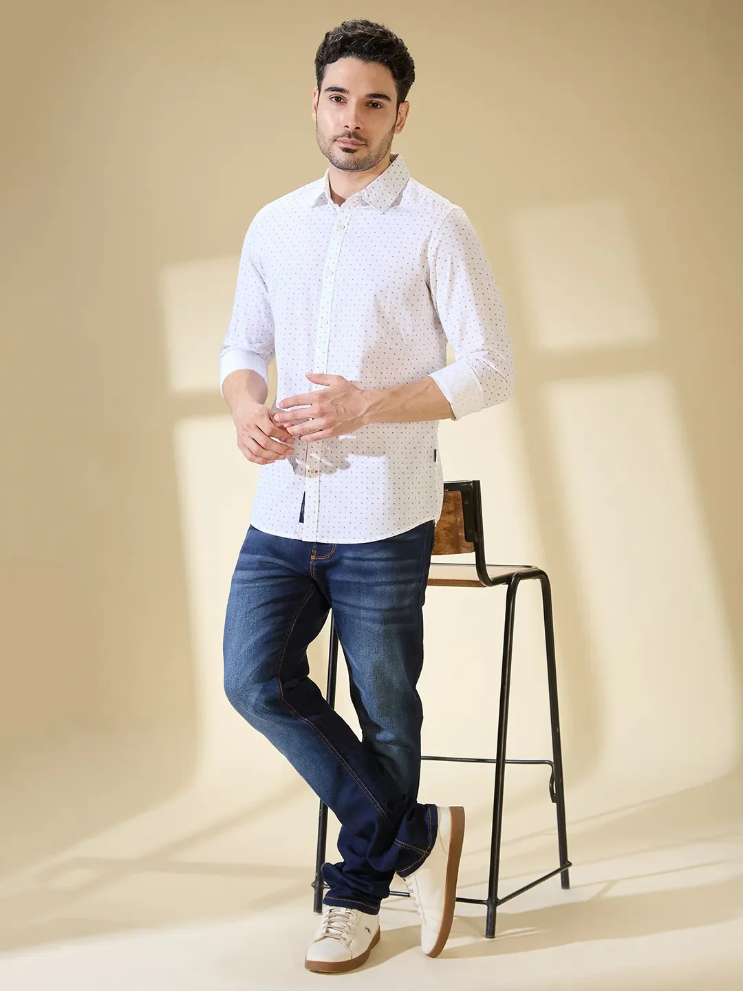 White Slim Straight Fit Regular Collar Long Sleeves Men's Shirt by Being Human Clothing - Image 6