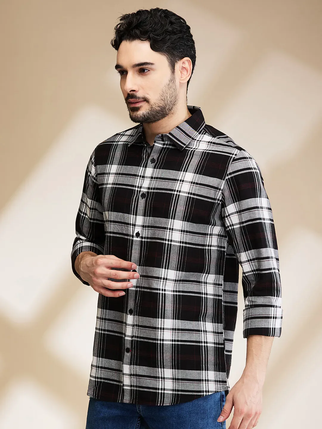 White Slim Straight Fit Regular Collar Long Sleeves Men's Shirt by Being Human Clothing - Image 4