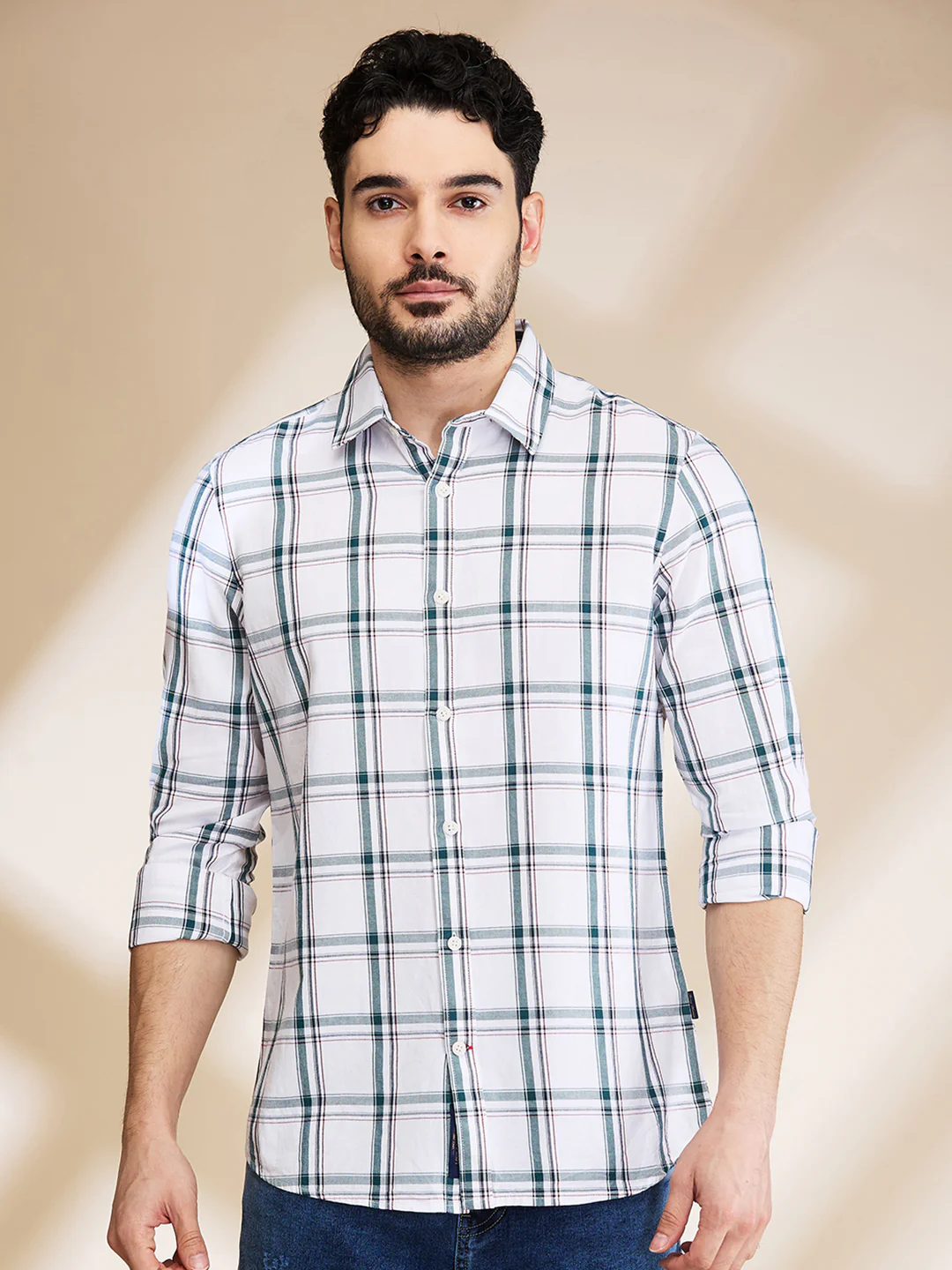 White Slim Straight Fit Regular Collar Long Sleeves Men's Shirt by Being Human Clothing