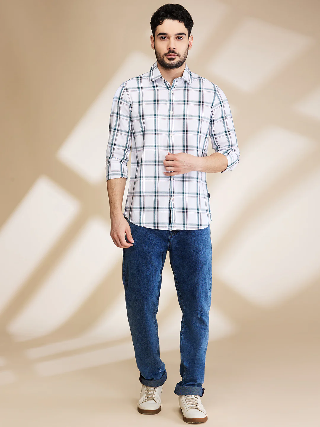 White Slim Straight Fit Regular Collar Long Sleeves Men's Shirt by Being Human Clothing - Image 2