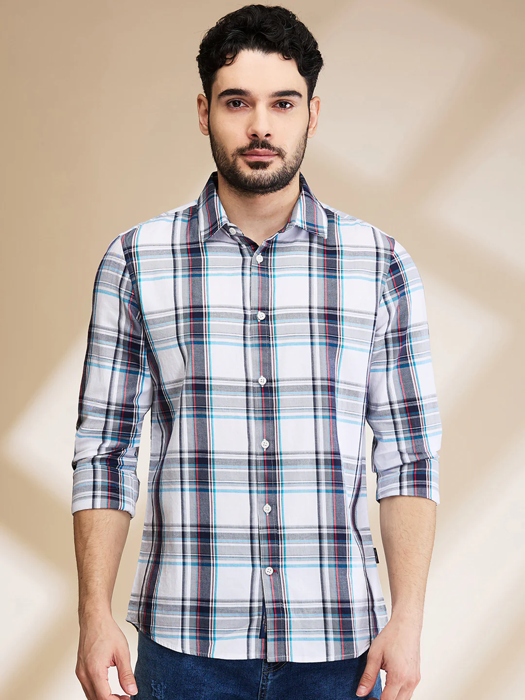 White Slim Straight Fit Regular Collar Long Sleeves Men's Shirt by Being Human Clothing