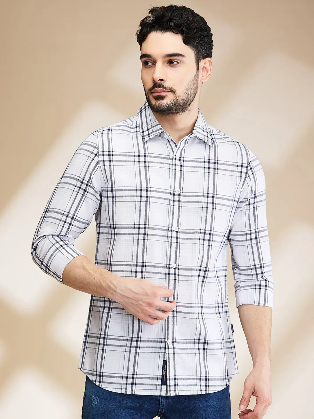White Slim Straight Fit Regular Collar Long Sleeves Men's Shirt by Being Human Clothing
