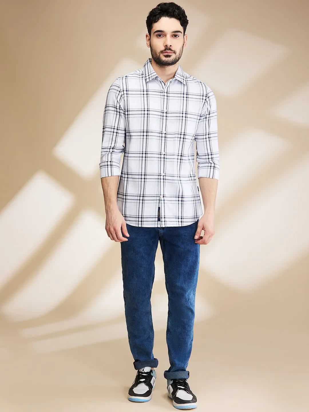 White Slim Straight Fit Regular Collar Long Sleeves Men's Shirt by Being Human Clothing - Image 2