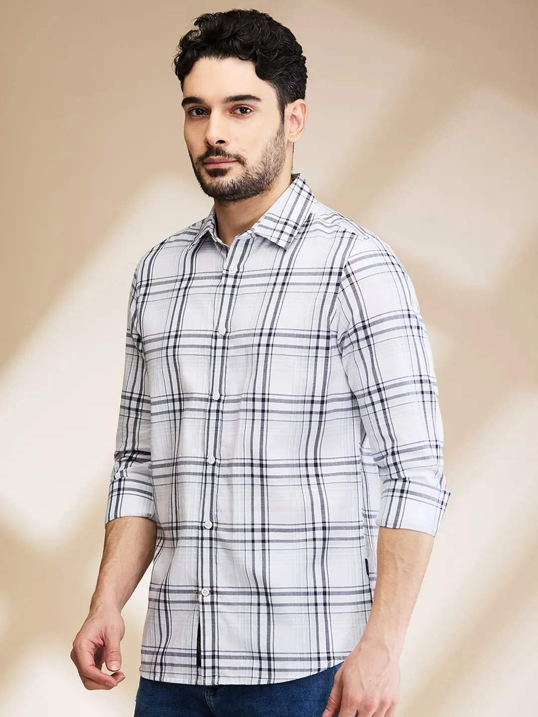 White Slim Straight Fit Regular Collar Long Sleeves Men's Shirt by Being Human Clothing - Image 4