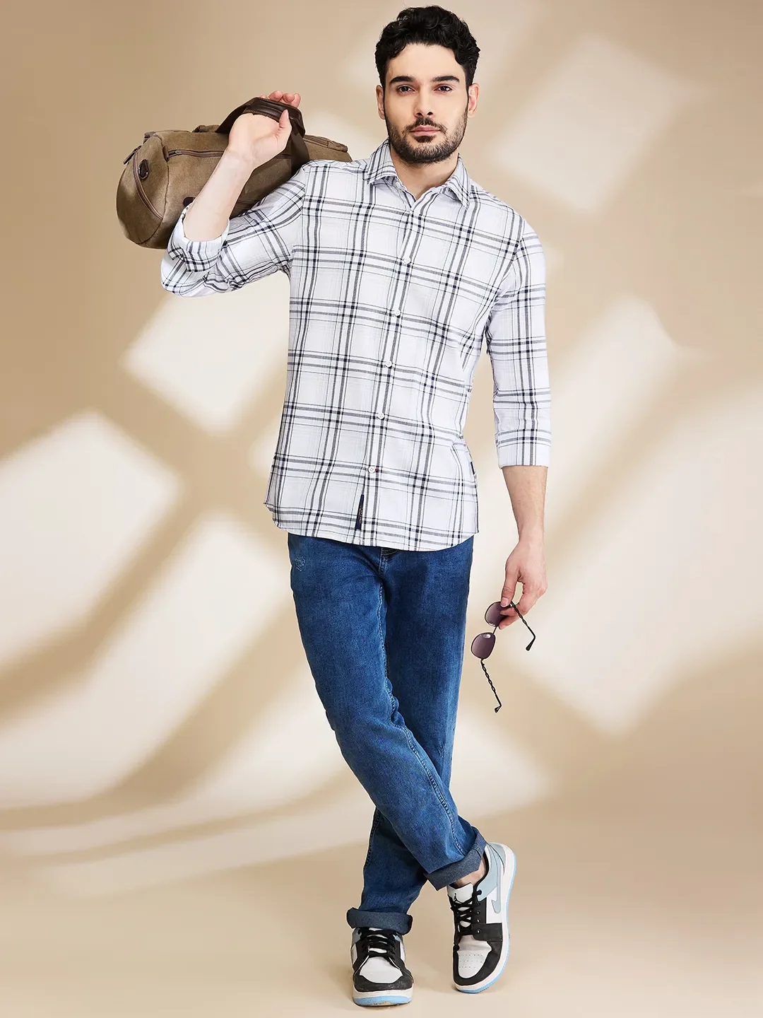 White Slim Straight Fit Regular Collar Long Sleeves Men's Shirt by Being Human Clothing - Image 6