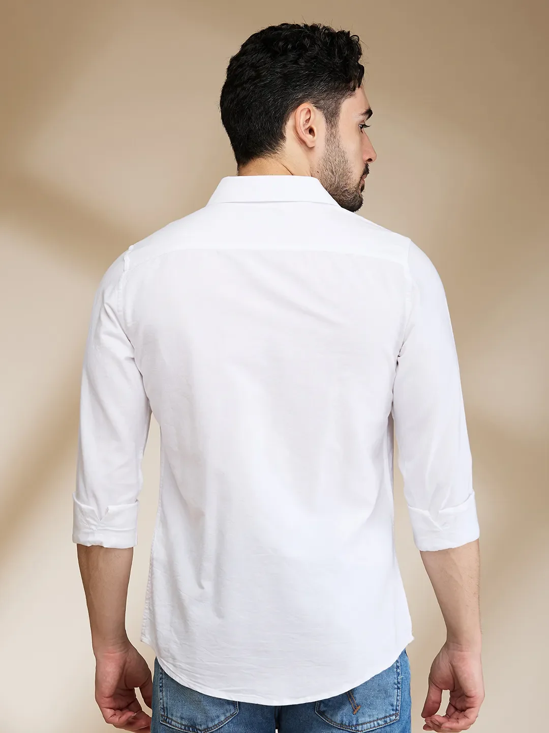 White Slim Straight Fit Regular Collar Long Sleeves Men's Shirt by Being Human Clothing - Image 3