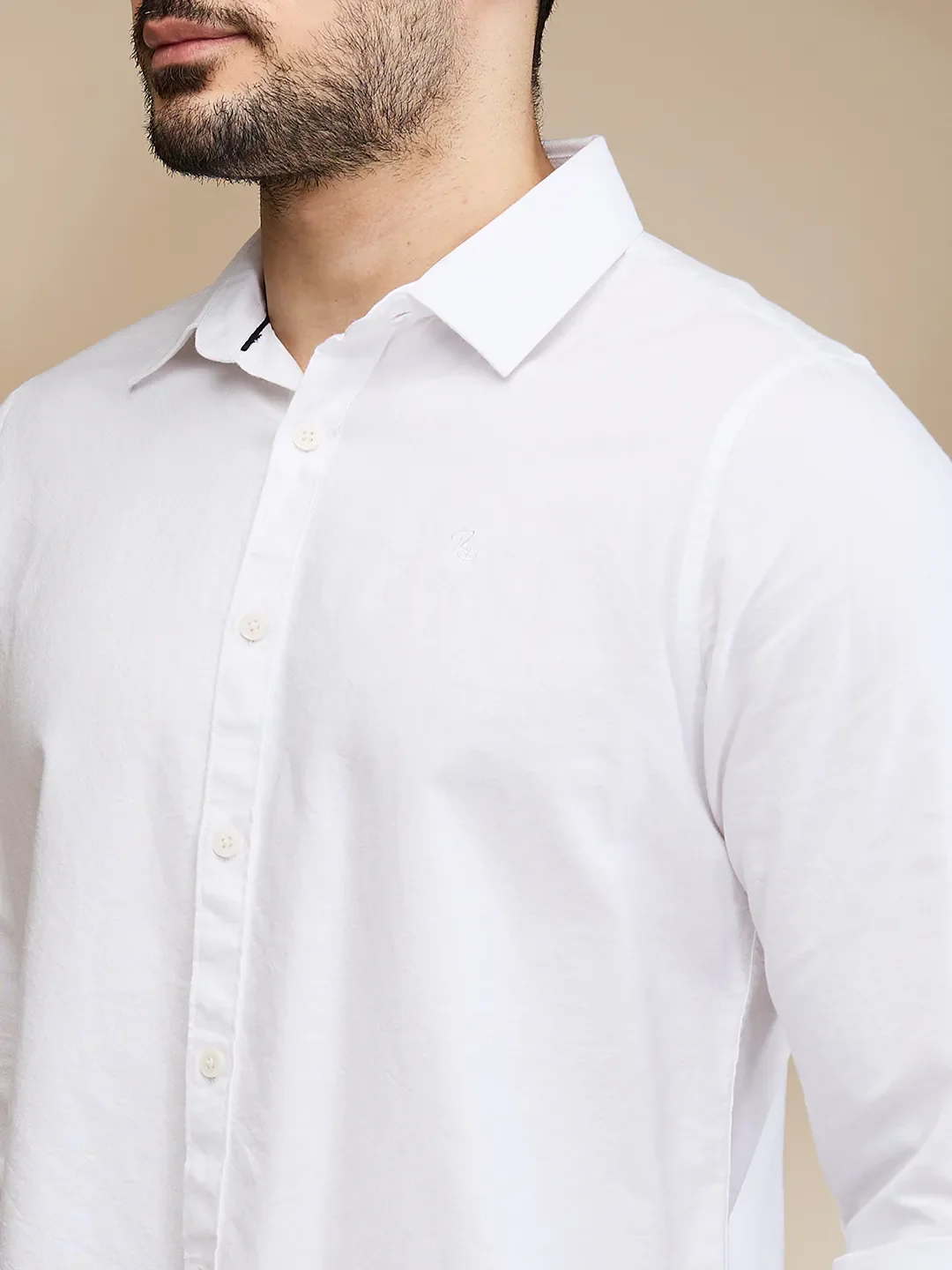 White Slim Straight Fit Regular Collar Long Sleeves Men's Shirt by Being Human Clothing - Image 5