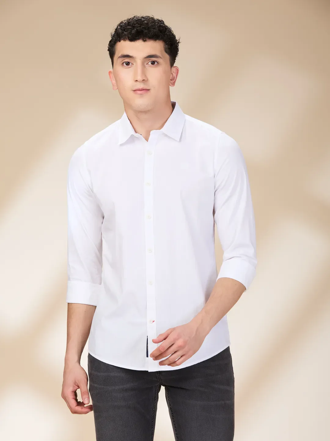 White Slim Straight Fit Regular Collar Long Sleeves Men's Shirt by Being Human Clothing