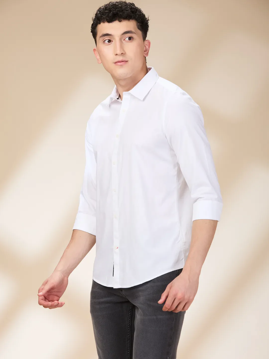 White Slim Straight Fit Regular Collar Long Sleeves Men's Shirt by Being Human Clothing - Image 4