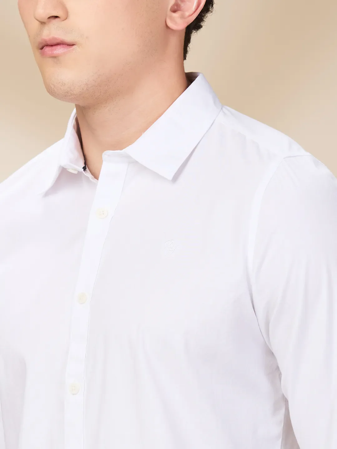 White Slim Straight Fit Regular Collar Long Sleeves Men's Shirt by Being Human Clothing - Image 5