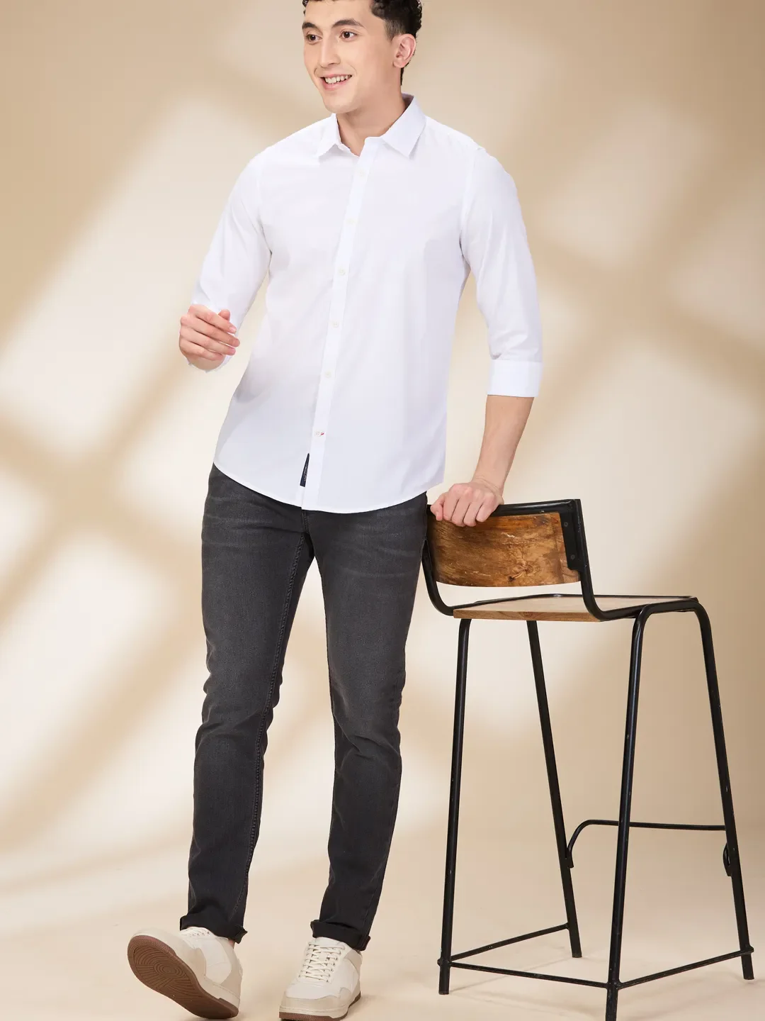 White Slim Straight Fit Regular Collar Long Sleeves Men's Shirt by Being Human Clothing - Image 6