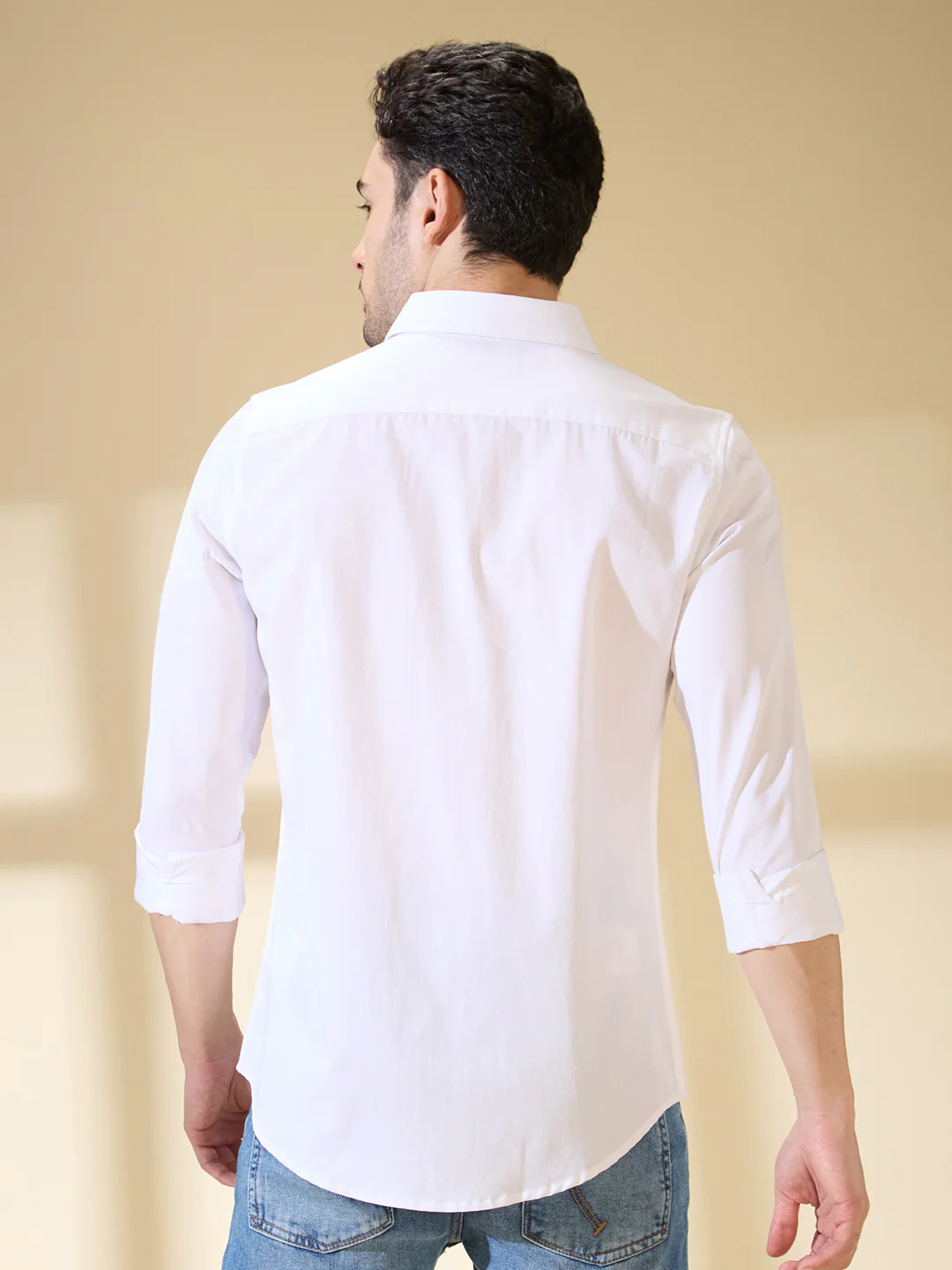 White Slim Fit Regular Collar Men's Shirt by Being Human Clothing - Image 3