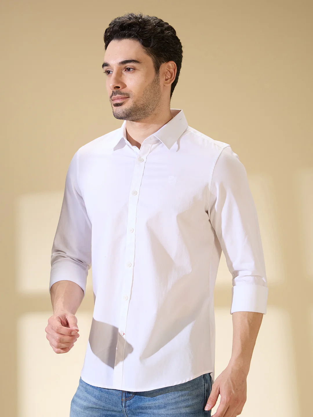 White Slim Fit Regular Collar Men's Shirt by Being Human Clothing - Image 4