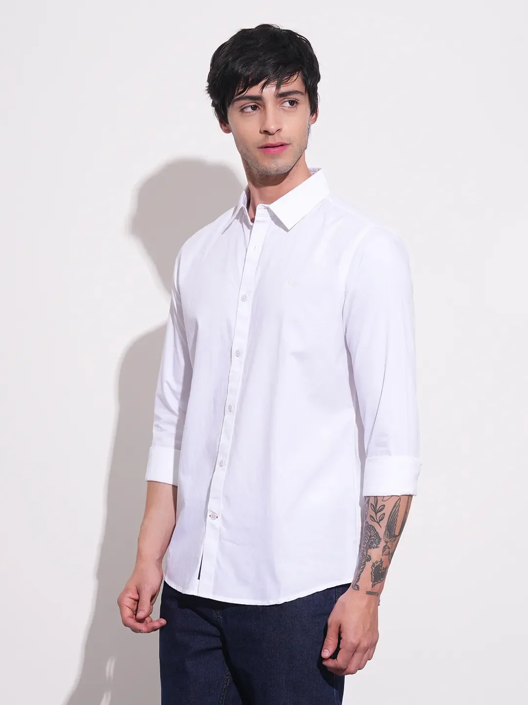 White Slim Straight Fit Regular Collar Long Sleeves Men's Shirt by Being Human Clothing - Image 2