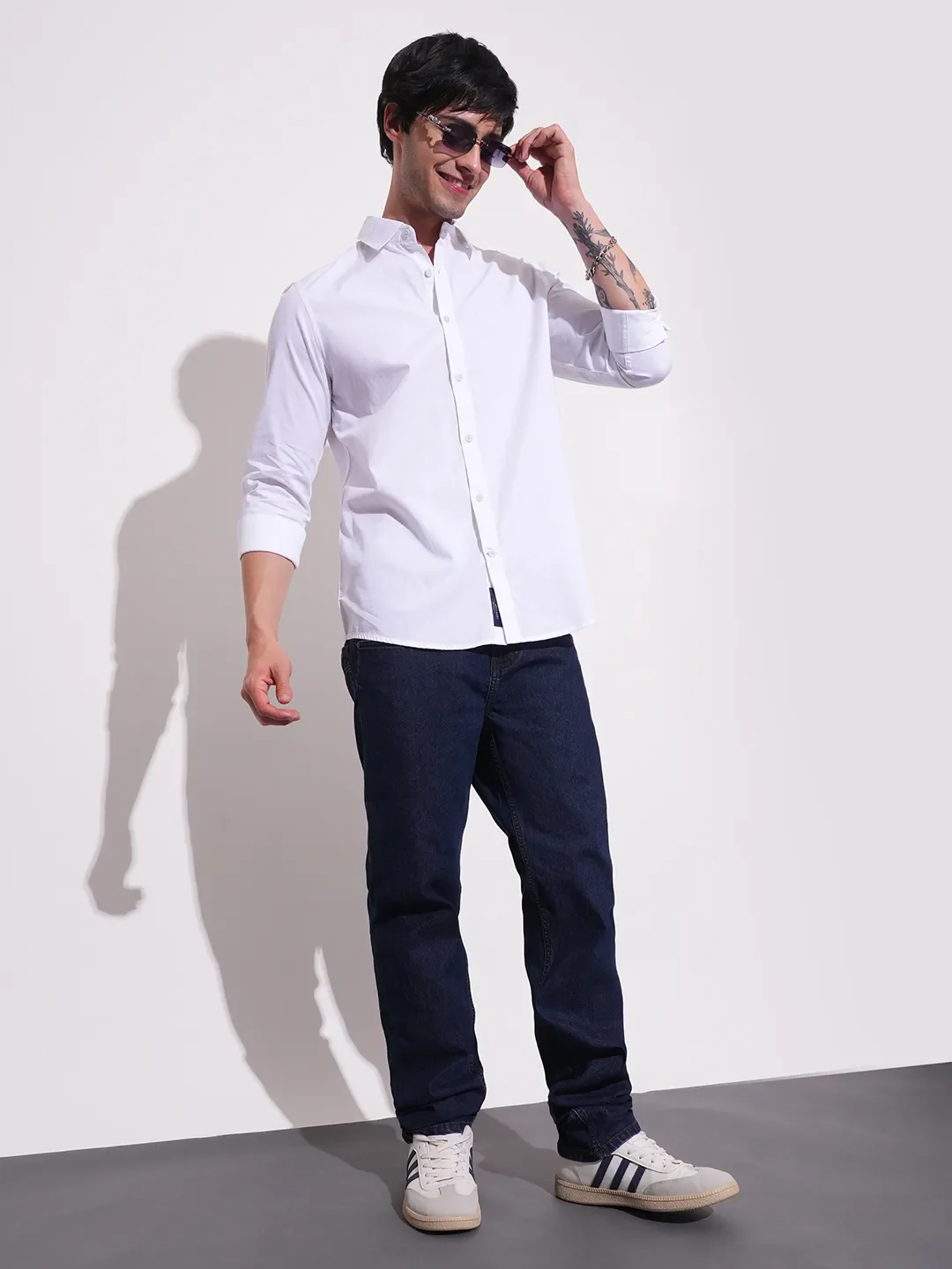 White Slim Straight Fit Regular Collar Long Sleeves Men's Shirt by Being Human Clothing - Image 4