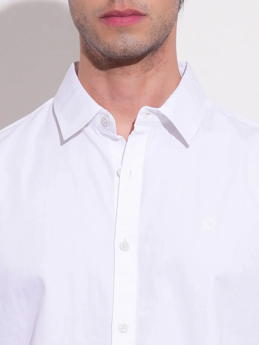 White Slim Straight Fit Regular Collar Long Sleeves Men's Shirt by Being Human Clothing - Image 5