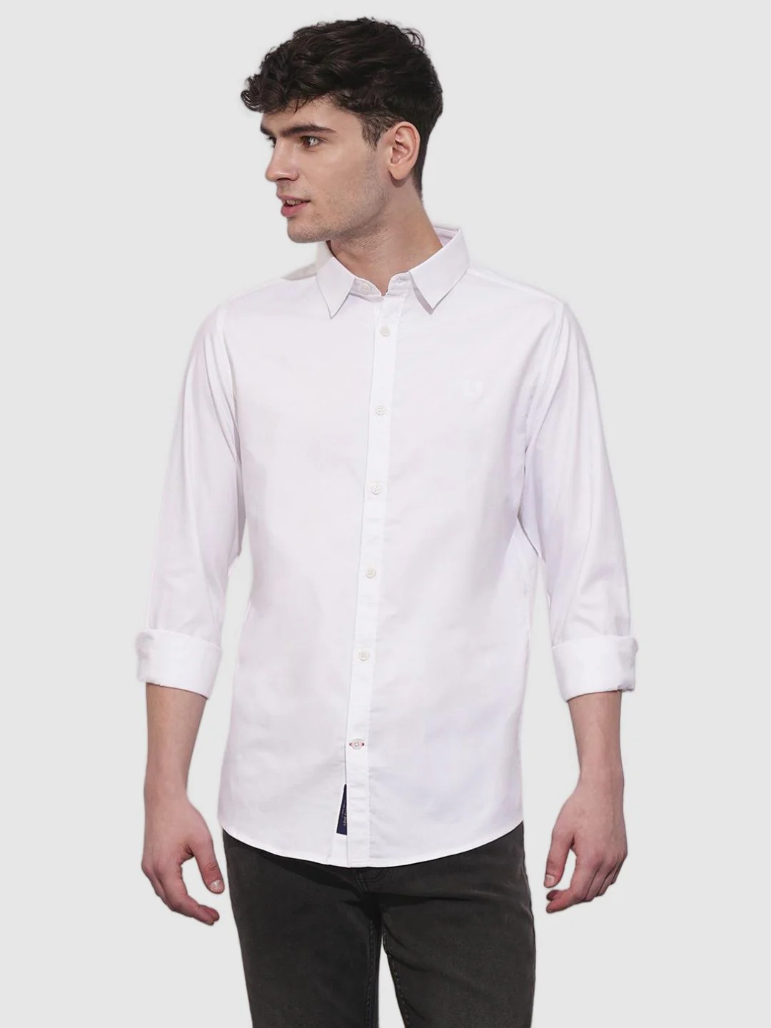 White Slim Straight Fit Regular Collar Long Sleeves Men's Shirt by Being Human Clothing