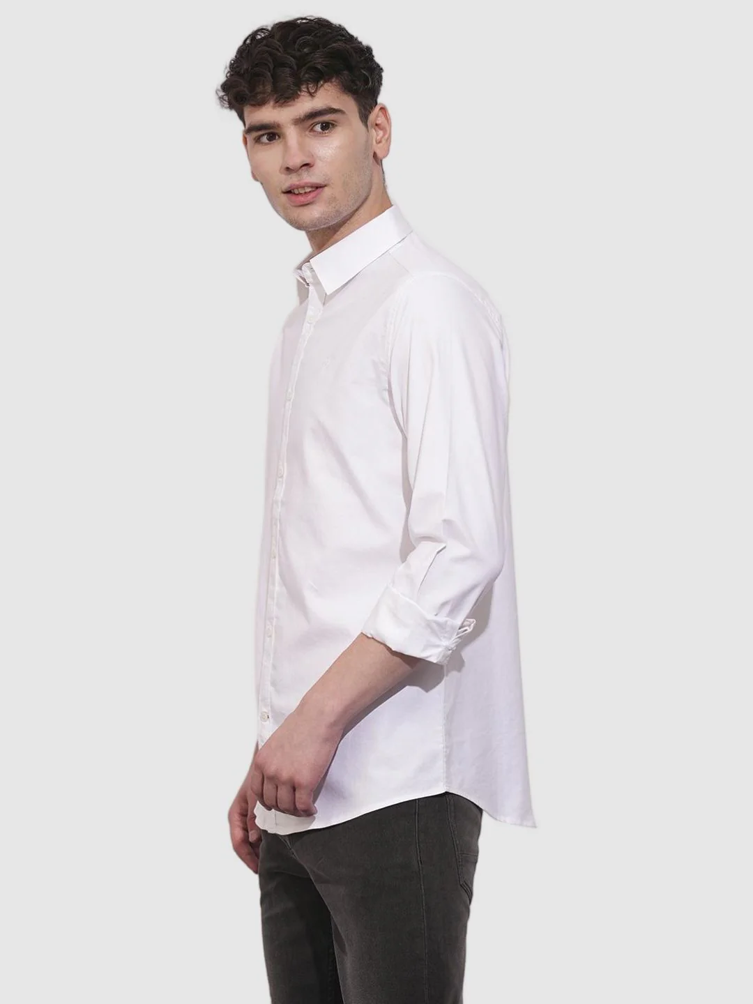 White Slim Straight Fit Regular Collar Long Sleeves Men's Shirt by Being Human Clothing - Image 2