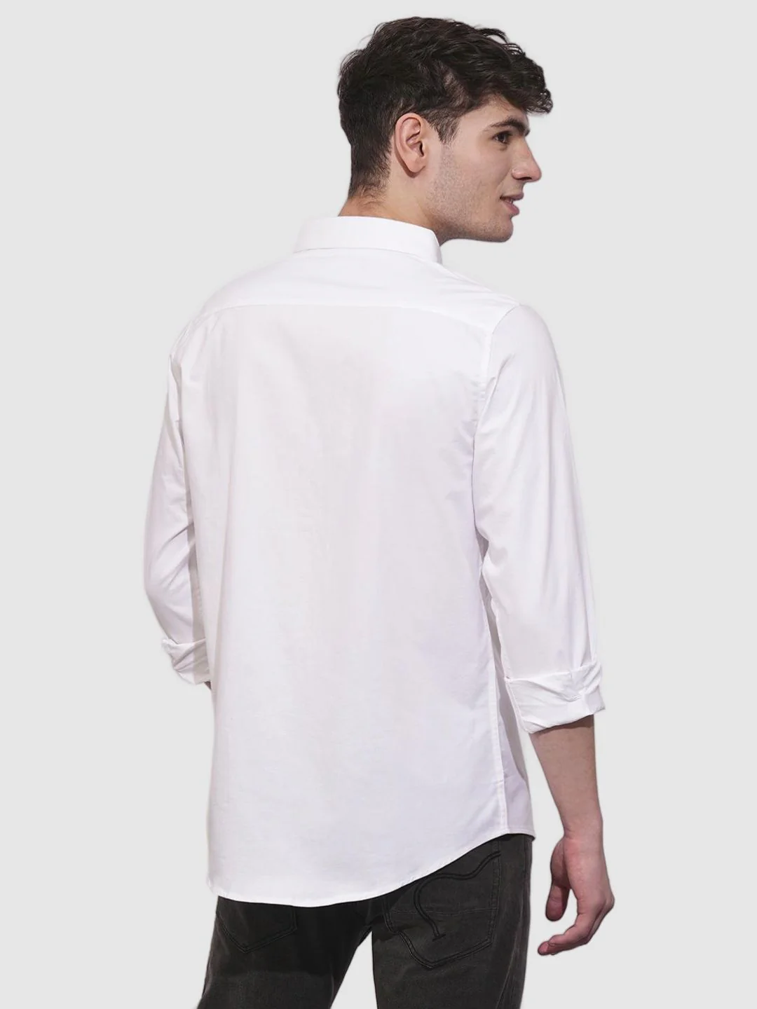 White Slim Straight Fit Regular Collar Long Sleeves Men's Shirt by Being Human Clothing - Image 3