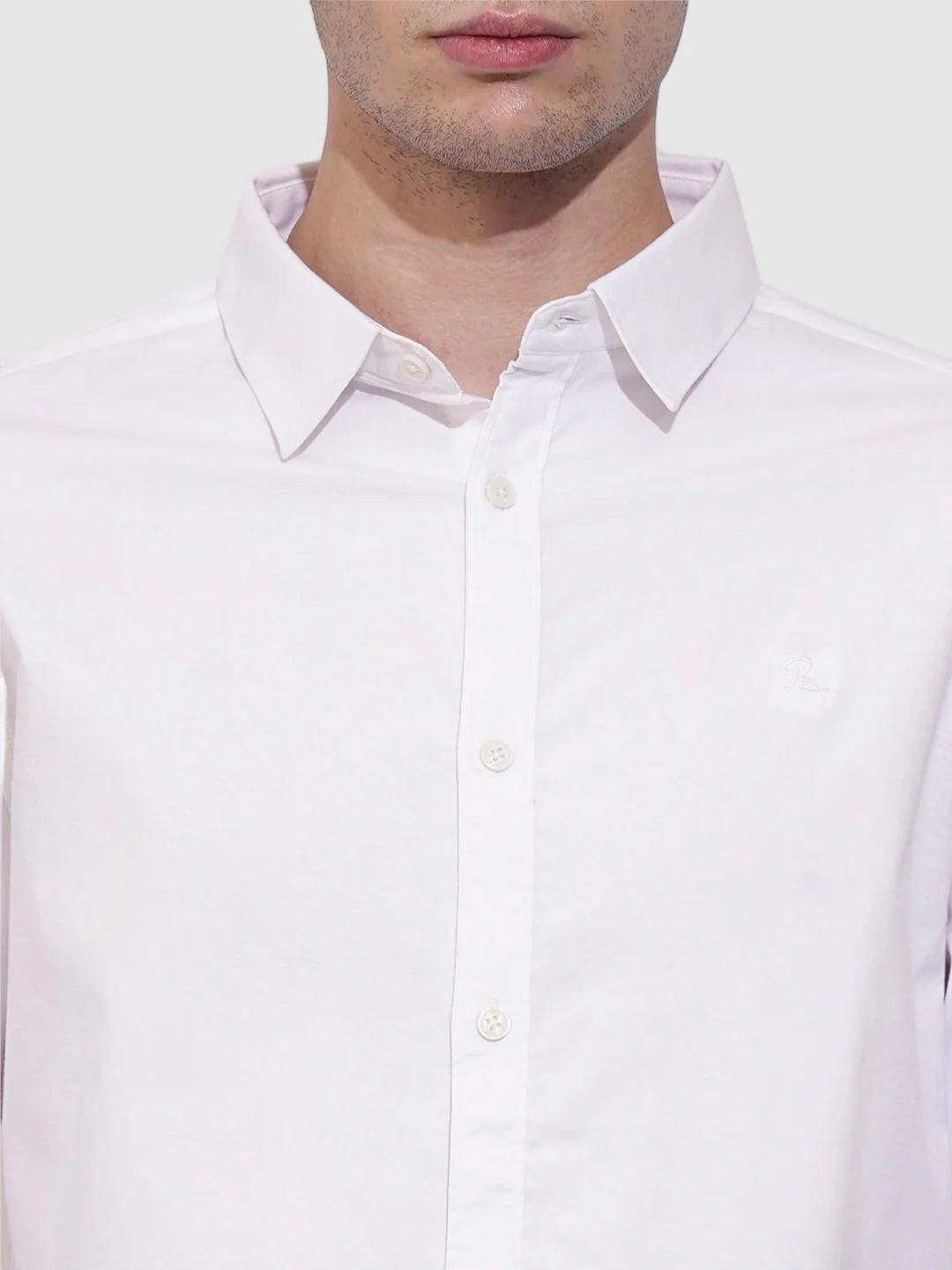White Slim Straight Fit Regular Collar Long Sleeves Men's Shirt by Being Human Clothing - Image 4