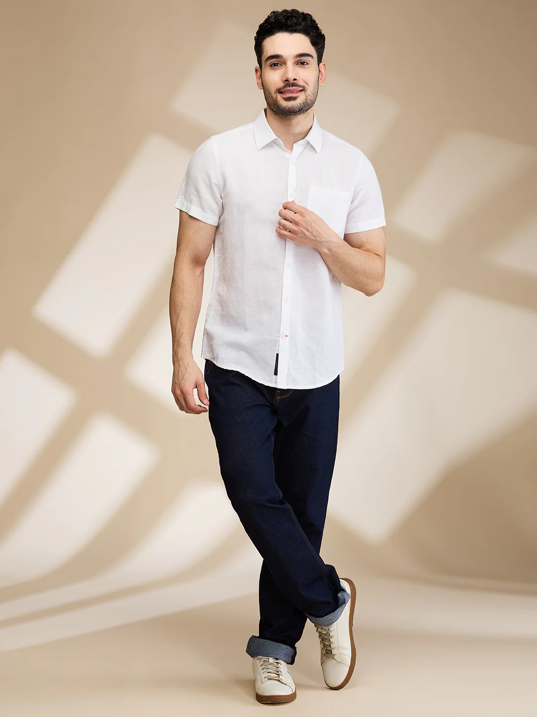 White Slim Straight Fit Regular Collar Short Sleeves Men's Shirt by Being Human Clothing - Image 2